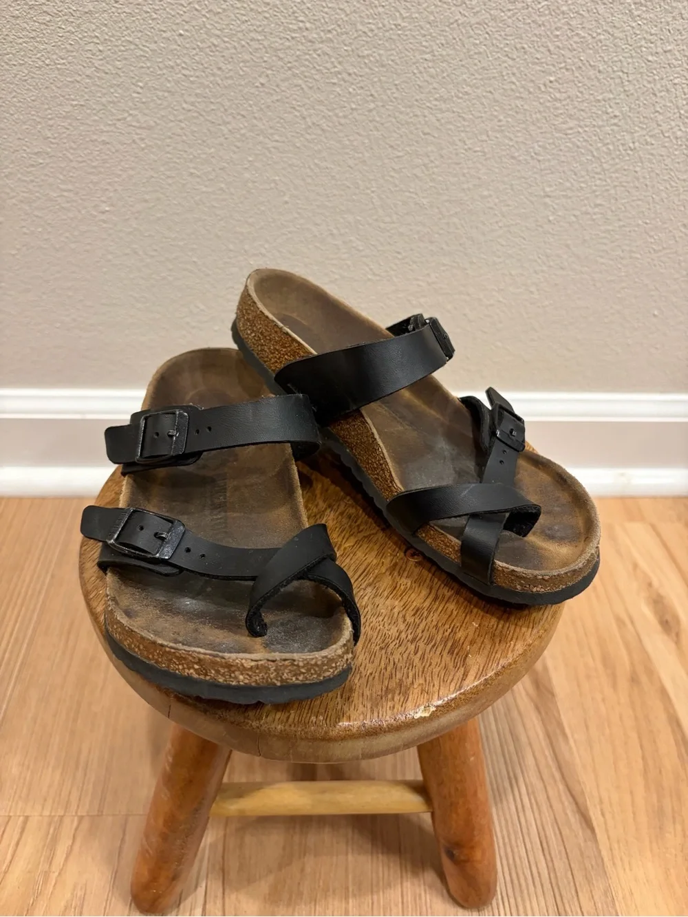 Birkenstock Kids Black Leather Buckle Sandals